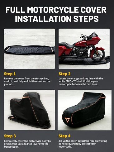 COVERVIN Full Enclosed Motorcycle Cover, 600D Heavy Duty Waterproof Motorcycle Cover, Outdoor UV Protection with Reflective Strips, Fits 108" Harley Honda Yamaha Suzuki, Cruiser, Touring Black in Saudi Arabia