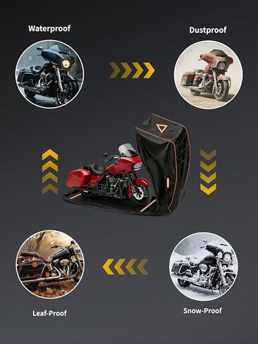 COVERVIN Full Enclosed Motorcycle Cover, 600D Heavy Duty Waterproof Motorcycle Cover, Outdoor UV Protection with Reflective Strips, Fits 108" Harley Honda Yamaha Suzuki, Cruiser, Touring Black in Saudi Arabia
