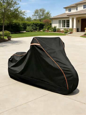 COVERVIN Full Enclosed Motorcycle Cover, 600D Heavy Duty Waterproof Motorcycle Cover, Outdoor UV Protection with Reflective Strips, Fits 108" Harley Honda Yamaha Suzuki, Cruiser, Touring Black in Saudi Arabia
