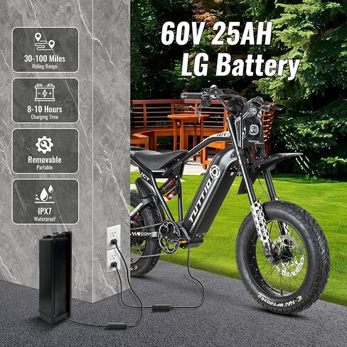 Tuttio-ICT-Electric-Bike for Adults-Teens Age 16+,4000W Peak 60V-25AH Electric-Dirt-Bike, 43-50MPH, 20" Fat-Tire-Electric-Motorcycle, Full Suspension E-Bike for Mountain Off-Road Snow in Saudi Arabia