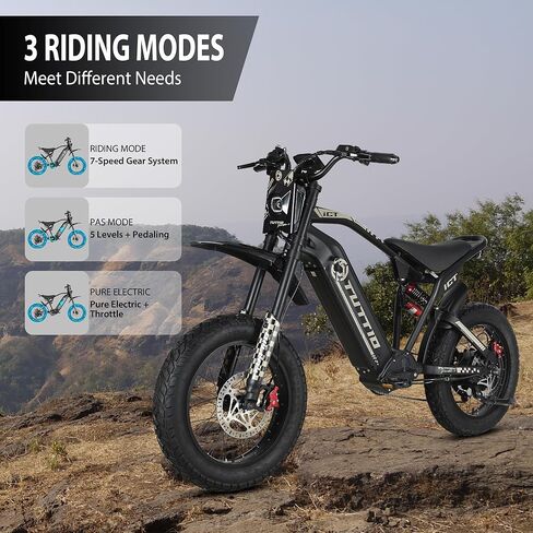 Tuttio-ICT-Electric-Bike for Adults-Teens Age 16+,4000W Peak 60V-25AH Electric-Dirt-Bike, 43-50MPH, 20" Fat-Tire-Electric-Motorcycle, Full Suspension E-Bike for Mountain Off-Road Snow in Saudi Arabia