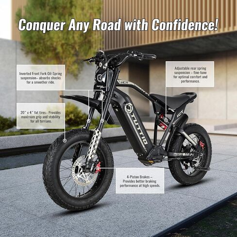 Tuttio-ICT-Electric-Bike for Adults-Teens Age 16+,4000W Peak 60V-25AH Electric-Dirt-Bike, 43-50MPH, 20" Fat-Tire-Electric-Motorcycle, Full Suspension E-Bike for Mountain Off-Road Snow in Saudi Arabia