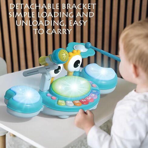 Kids Drum Set for Toddlers 1-3, Baby Drum Set Musical Toys with Light Up Microphone & 2 Sticks, Musical Instruments Montessori Learning Toys for 1 Year Old, Birthday Gift for Boys Girls in Saudi Arabia