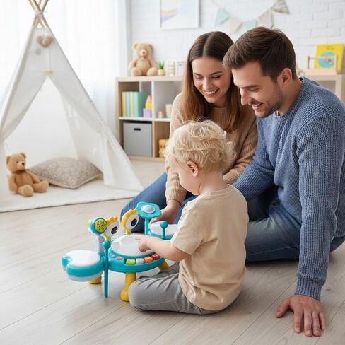 Kids Drum Set for Toddlers 1-3, Baby Drum Set Musical Toys with Light Up Microphone & 2 Sticks, Musical Instruments Montessori Learning Toys for 1 Year Old, Birthday Gift for Boys Girls in Saudi Arabia