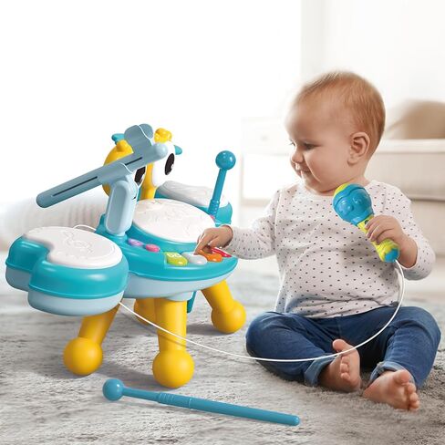 Kids Drum Set for Toddlers 1-3, Baby Drum Set Musical Toys with Light Up Microphone & 2 Sticks, Musical Instruments Montessori Learning Toys for 1 Year Old, Birthday Gift for Boys Girls in Saudi Arabia