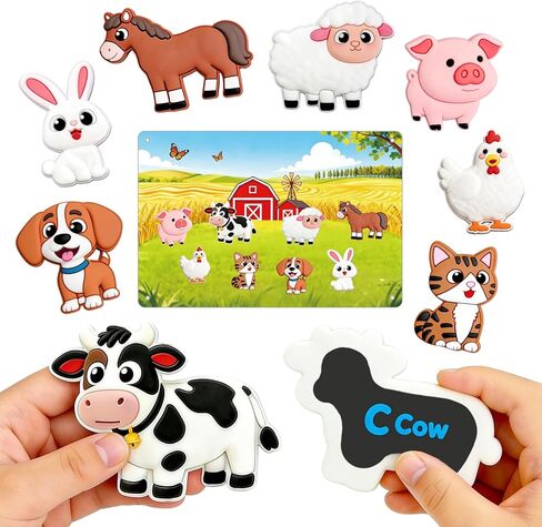 Zerobe Farm Animal Magnetic Toy Set with Portable Board for Toddlers Ages 1+, 8 Magnetic Animals with Words & Letters, STEM-Inspired Early Learning, Play Anywhere Educational Gift for Kids in Saudi Arabia