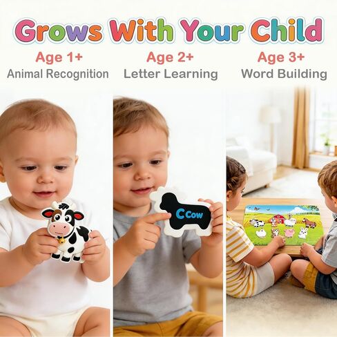 Zerobe Farm Animal Magnetic Toy Set with Portable Board for Toddlers Ages 1+, 8 Magnetic Animals with Words & Letters, STEM-Inspired Early Learning, Play Anywhere Educational Gift for Kids in Saudi Arabia