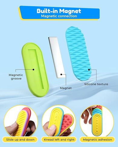 Sensory Fidget Magnetic Toys for Kids & Teens, 6 Pack Silicone Magnet Sliders Stress Fidgets for Autism, Anxiety, Office Desk / Travel / Classroom Must Haves Stress Relief Slider (Multicolor) in Kuwait
