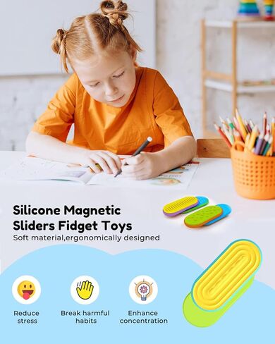 Sensory Fidget Magnetic Toys for Kids & Teens, 6 Pack Silicone Magnet Sliders Stress Fidgets for Autism, Anxiety, Office Desk / Travel / Classroom Must Haves Stress Relief Slider (Multicolor) in Kuwait