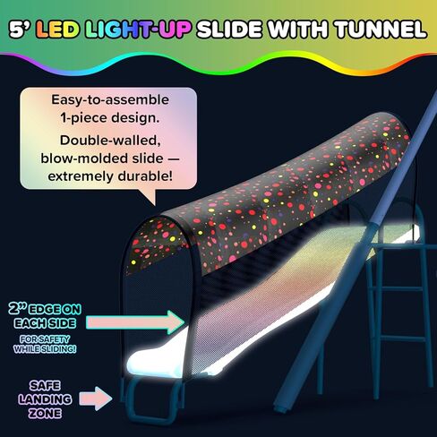 Sportspower Arcadia Light Zone Metal Swing Set for Kids, Outdoor Playset with LED Light-Up 5ft Slide, Slide Tunnel, Swings & Trapeze, 6ft Heavy-Duty Steel Frame, 600lbs Capacity in Kuwait