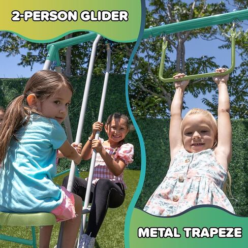 Sportspower Arcadia Light Zone Metal Swing Set for Kids, Outdoor Playset with LED Light-Up 5ft Slide, Slide Tunnel, Swings & Trapeze, 6ft Heavy-Duty Steel Frame, 600lbs Capacity in Kuwait