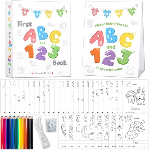 Party Hearty Baby's First ABC & 123 Book Baby Shower Activity, Guest Book Alternative with Alphabet Coloring Pages, Educational Keepsake & Activities for Guests - Baby Shower Games Craft Kit in Saudi Arabia