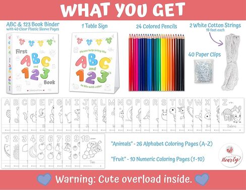 Party Hearty Baby's First ABC & 123 Book Baby Shower Activity, Guest Book Alternative with Alphabet Coloring Pages, Educational Keepsake & Activities for Guests - Baby Shower Games Craft Kit in Saudi Arabia