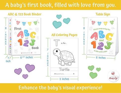 Party Hearty Baby's First ABC & 123 Book Baby Shower Activity, Guest Book Alternative with Alphabet Coloring Pages, Educational Keepsake & Activities for Guests - Baby Shower Games Craft Kit in Saudi Arabia