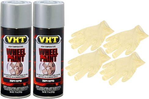 مجموعة طلاء العجلات الفضي الفضي VHT من شركة Sherwin-Williams Company (11 أونصة) مع قفازات مطاطية (6 قطع) in Kuwait