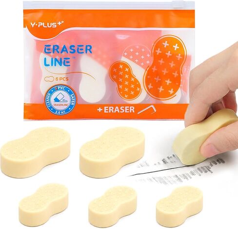 Yplus Eraser Line - محايات قلم رصاص من هيبوليمر للمكتب المدرسي، ممحاة مطاطية بيضاء لطيفة للأطفال، فنان بدون بقايا، 6 قطع in Kuwait
