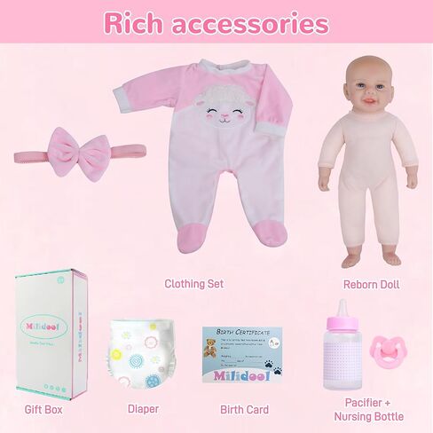 Milidool Reborn Baby Doll Girl - 17-Inch Soft Body Realistic Baby Doll Real Life Baby Dolls for 3+ Years Girl Birthday Gifts, Pretend Play, Christmas & Collection in Saudi Arabia
