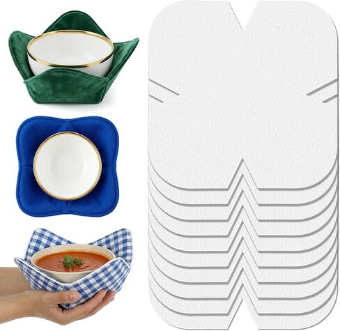 10 Pcs Bowl Cozy Batting Pre Cut, 10 x 10 Inch Bowl Cozy Pattern Template, Heat Resistant Soft Cotton Quilt Batting for Sewing DIY, Microwave Safe in Kuwait