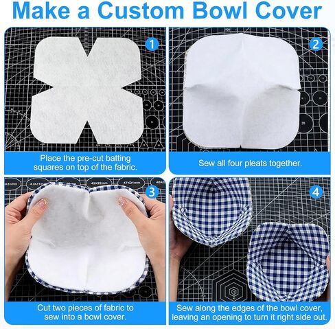 10 Pcs Bowl Cozy Batting Pre Cut, 10 x 10 Inch Bowl Cozy Pattern Template, Heat Resistant Soft Cotton Quilt Batting for Sewing DIY, Microwave Safe in Kuwait