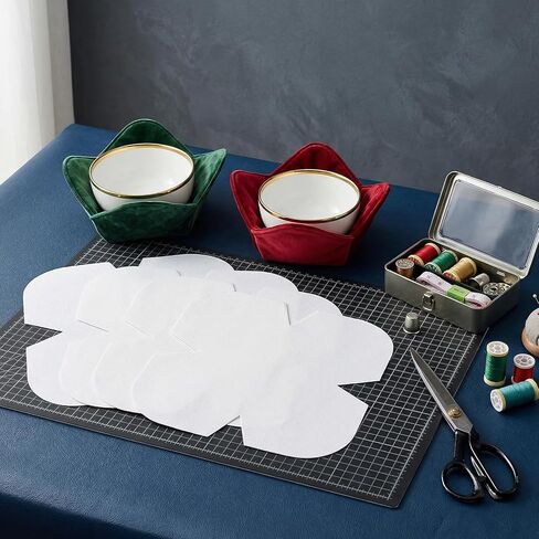 10 Pcs Bowl Cozy Batting Pre Cut, 10 x 10 Inch Bowl Cozy Pattern Template, Heat Resistant Soft Cotton Quilt Batting for Sewing DIY, Microwave Safe in Kuwait