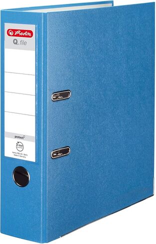 Herlitz Q.File Folder | Spine 8 cm | PP Film | Office Organiser for A4 Documents | Change Label | Lever Mechanism with Print Strip | Fits 600 Sheets | Light Blue in Saudi Arabia