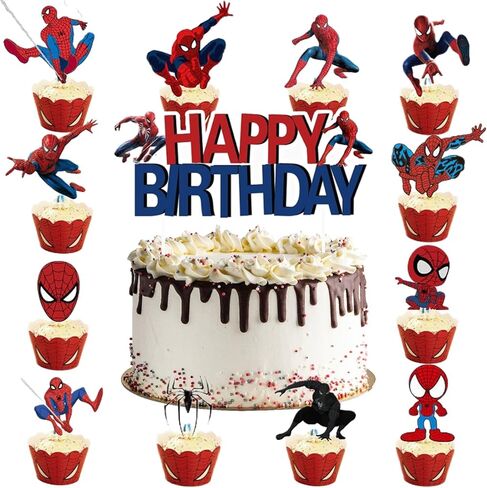25PCS Spider Cake Toppers, Cute Cartoon Cupcake Toppers, Spider Themed Birthday Party Cake Decorations & Party Supplies in Saudi Arabia