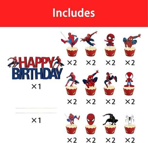 25PCS Spider Cake Toppers, Cute Cartoon Cupcake Toppers, Spider Themed Birthday Party Cake Decorations & Party Supplies in Saudi Arabia