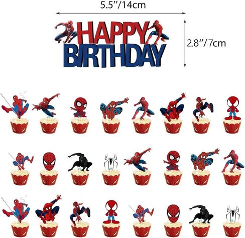 25PCS Spider Cake Toppers, Cute Cartoon Cupcake Toppers, Spider Themed Birthday Party Cake Decorations & Party Supplies in Saudi Arabia