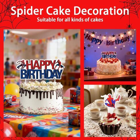 25PCS Spider Cake Toppers, Cute Cartoon Cupcake Toppers, Spider Themed Birthday Party Cake Decorations & Party Supplies in Saudi Arabia