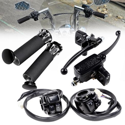 Control Switches, Wiring Harness + Clutch Lever, Brake Master Cylinder + Rubber Hand Grips for 1996-2012 Harley Softail Dyna Sportster V-Rod DC 12V Motorcycle 1" Handlebar in Saudi Arabia