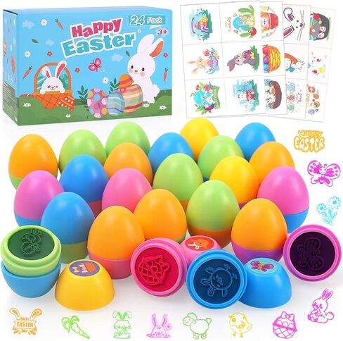 Easter Eggs Kids Easter Basket Stuffers - 24Pack Self Inking Stamps with Easter Tattoos for Kids, Plastic Easter Eggs Toys And Treats for Kids, Easter Stuff for Easter Decorations, Gifts, Party Favors in Saudi Arabia
