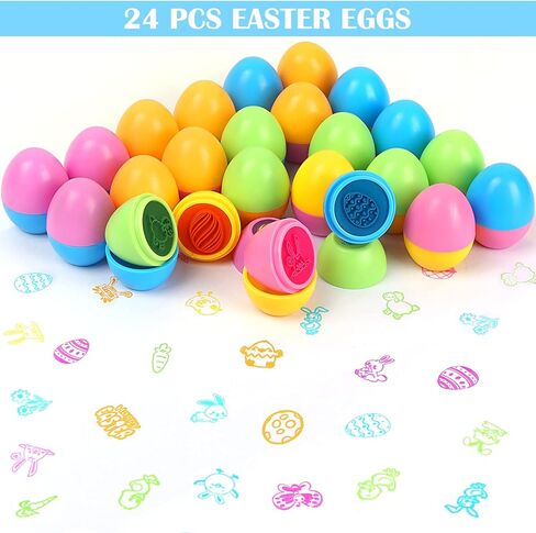 Easter Eggs Kids Easter Basket Stuffers - 24Pack Self Inking Stamps with Easter Tattoos for Kids, Plastic Easter Eggs Toys And Treats for Kids, Easter Stuff for Easter Decorations, Gifts, Party Favors in Saudi Arabia