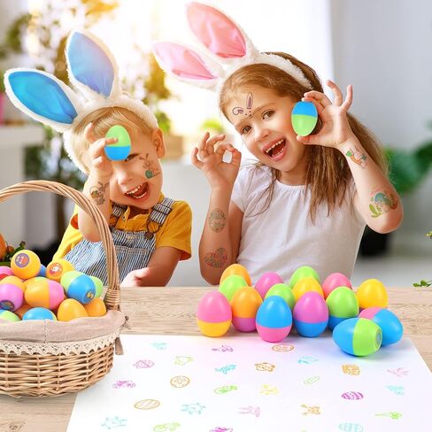 Easter Eggs Kids Easter Basket Stuffers - 24Pack Self Inking Stamps with Easter Tattoos for Kids, Plastic Easter Eggs Toys And Treats for Kids, Easter Stuff for Easter Decorations, Gifts, Party Favors in Saudi Arabia
