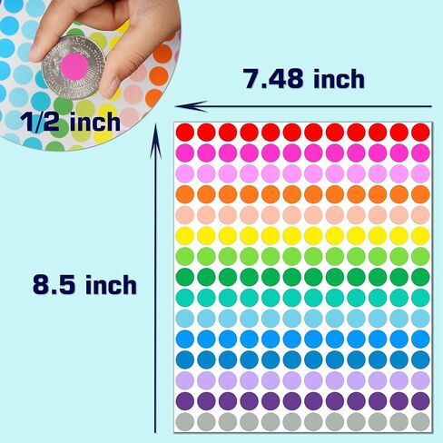 Colored Dot Stickers, 3600 PCS Round Circle Labels, 1/2 Inch, 15 Colors, for Office and Classroom Organization in Saudi Arabia