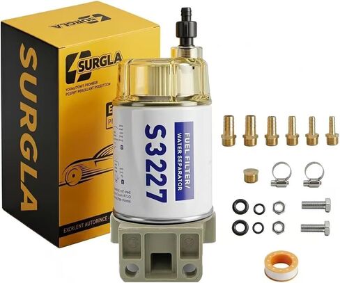 S3213 Fuel Water Separator Filter with Clear Bowl: 10 Micron Marine Fuel Filter Compatible with Yamaha/Mercury/Suzuki/Racor. Replaces 35-60494-1, 18-7932-1. Installation Kit Screws, Fittings & Clamps in Saudi Arabia