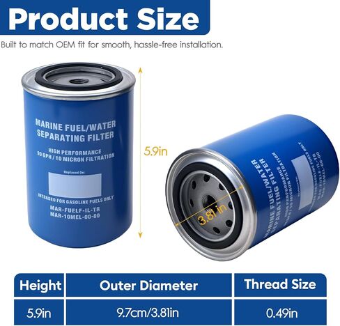MAR-10MEL-00-00 Fuel Water Separating Filter (10 Micron) Compatible with Yamaha 115 HP Outboard Engines MAR-24563-00-00, MAR-FUELF-IL-TR, 18-7866, 937807 (2 Pack) in Saudi Arabia