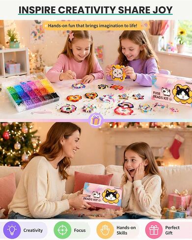 Fuse Beads Kit-120 Colors 62000 2.6mm-Easy DIY, Built-in Iron | DIY Crafts Supplies for Women, Great Supplies for Fuse Beads Artist, Art Decorations for Room, Ideal Gift,Pixel Art (Advanced Version) in Kuwait