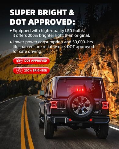 ضوء الفرامل الثالث المعتمد من DOT، ضوء إيقاف التثبيت العالي لـ 2018-2023 Wrangler JL، التوصيل والتشغيل 1 قطعة in Kuwait