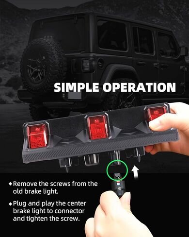 ضوء الفرامل الثالث المعتمد من DOT، ضوء إيقاف التثبيت العالي لـ 2018-2023 Wrangler JL، التوصيل والتشغيل 1 قطعة in Kuwait