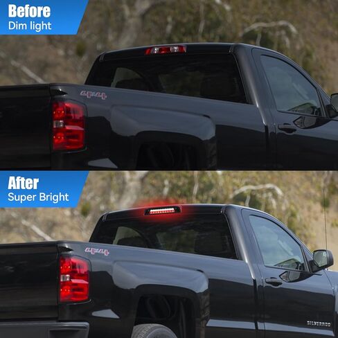 Third Brake Light with Strobe Flash for 2014-2020 Chevy Silverado 1500 Gmc Sierra 1500, High Mount Rear Brake Lights for 2019 Sierra 1500, Waterproof Rear Cab Center Tail Lights (Black) in Saudi Arabia