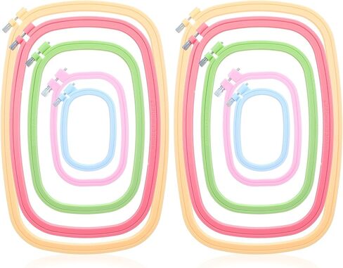 Kegeeei 10 Pack Square Embroidery Hoops, 5 Sizes & Colors Cross Stitch Hoop Reusable ABS Plastic Frames for Sewing, Needlework, DIY Embroidery Projects in Kuwait