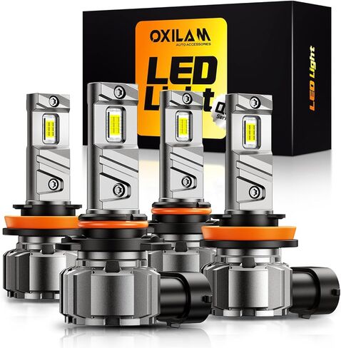 مجموعة مصابيح الإضاءة OXILAM 9005 H11، 10X أكثر سطوعًا 6500K أبيض بارد، مضاد للوميض، عمر 20 عامًا، مصباح LED H11 9005 متوافق مع شاحنات السيارات وسيارات الدفع الرباعي، حزمة من 4 in Kuwait