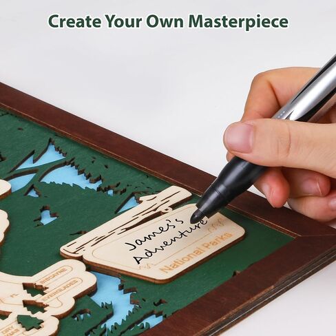 Wooden US National Parks Map Travel Tracker – 3-Layer Framed Wall Art with 70 Tree Pins, Stand, Marker & Gift Box – National Park Checklist Map, Holiday and Educational Geography Gift for Adventurers, Families & Outdoor Lovers, Perfect for RV, Home & Holi in Saudi Arabia