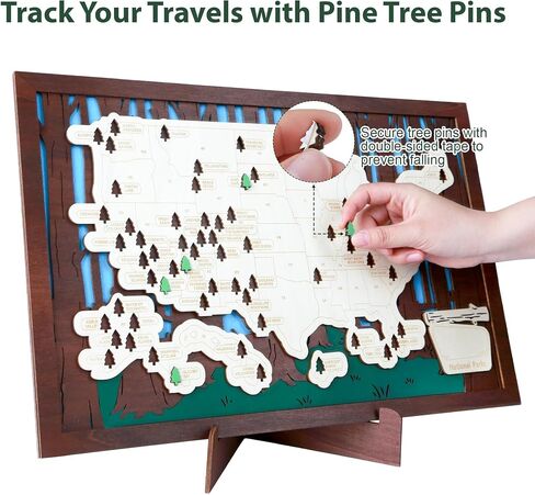 Wooden US National Parks Map Travel Tracker – 3-Layer Framed Wall Art with 70 Tree Pins, Stand, Marker & Gift Box – National Park Checklist Map, Holiday and Educational Geography Gift for Adventurers, Families & Outdoor Lovers, Perfect for RV, Home & Holi in Saudi Arabia