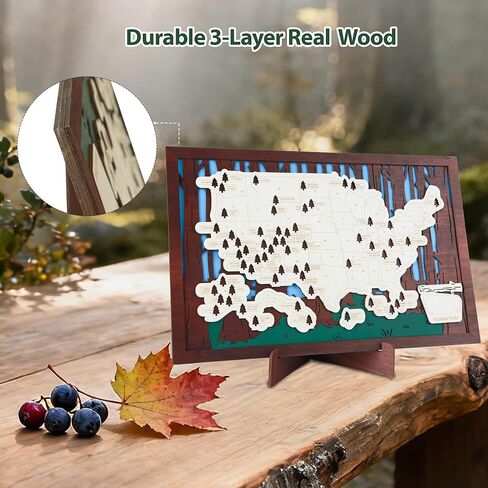 Wooden US National Parks Map Travel Tracker – 3-Layer Framed Wall Art with 70 Tree Pins, Stand, Marker & Gift Box – National Park Checklist Map, Holiday and Educational Geography Gift for Adventurers, Families & Outdoor Lovers, Perfect for RV, Home & Holi in Saudi Arabia