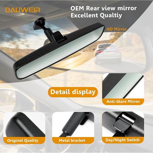 OEM Universal Day/Night Rear View Mirror with Mounting Base, Anti-Glare Car Interior Mirror Fit Toyota Camry Rav4, Nissan Rogue Altima, Honda Accord Pilot CRV, Ford F150, Kia Hyundai RAM GMC & Chevy in Saudi Arabia