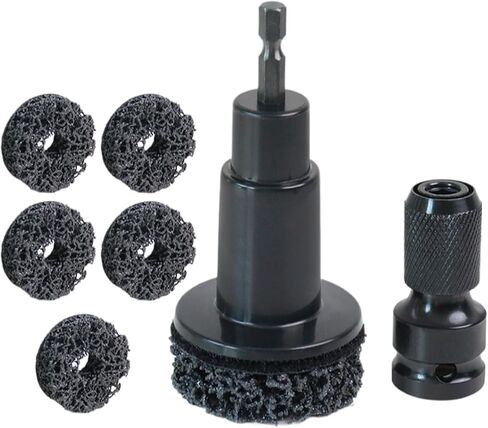 Wheel Hub Cleaning Tool Kit, 3-in-1 Hub Cleaning Tool with 6 Grinding Heads & Impact Adapter for Wheel Hub Resurfacing, Rust Removal & as a Wheel Stud Cleaner for Drill/Impact Wrench (Black #1) in Saudi Arabia