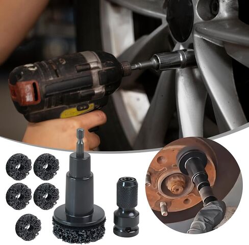 Wheel Hub Cleaning Tool Kit, 3-in-1 Hub Cleaning Tool with 6 Grinding Heads & Impact Adapter for Wheel Hub Resurfacing, Rust Removal & as a Wheel Stud Cleaner for Drill/Impact Wrench (Black #1) in Saudi Arabia