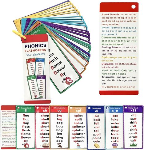 Phonics Word Cards, 117 Sound Groups 900+ Words, 60 Double-Sided Phonics Flash Cards, Learn to Read Phonics Flash Cards, Educational Flash Cards for Sight Word Games, Home、School Learning in Saudi Arabia