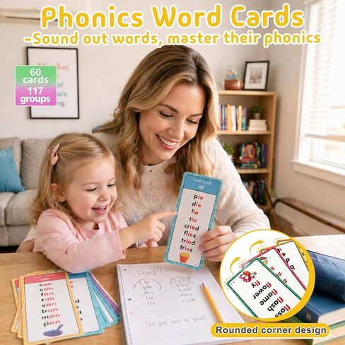 Phonics Word Cards, 117 Sound Groups 900+ Words, 60 Double-Sided Phonics Flash Cards, Learn to Read Phonics Flash Cards, Educational Flash Cards for Sight Word Games, Home、School Learning in Saudi Arabia